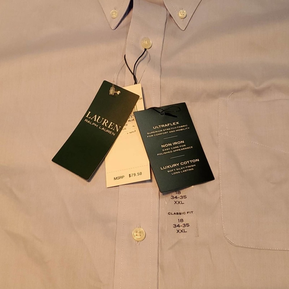 Lauren Ralph Lauren Classic Fit Light Blue Dress Shirt Size 16 32/33 NWT - Picture 4 of 7